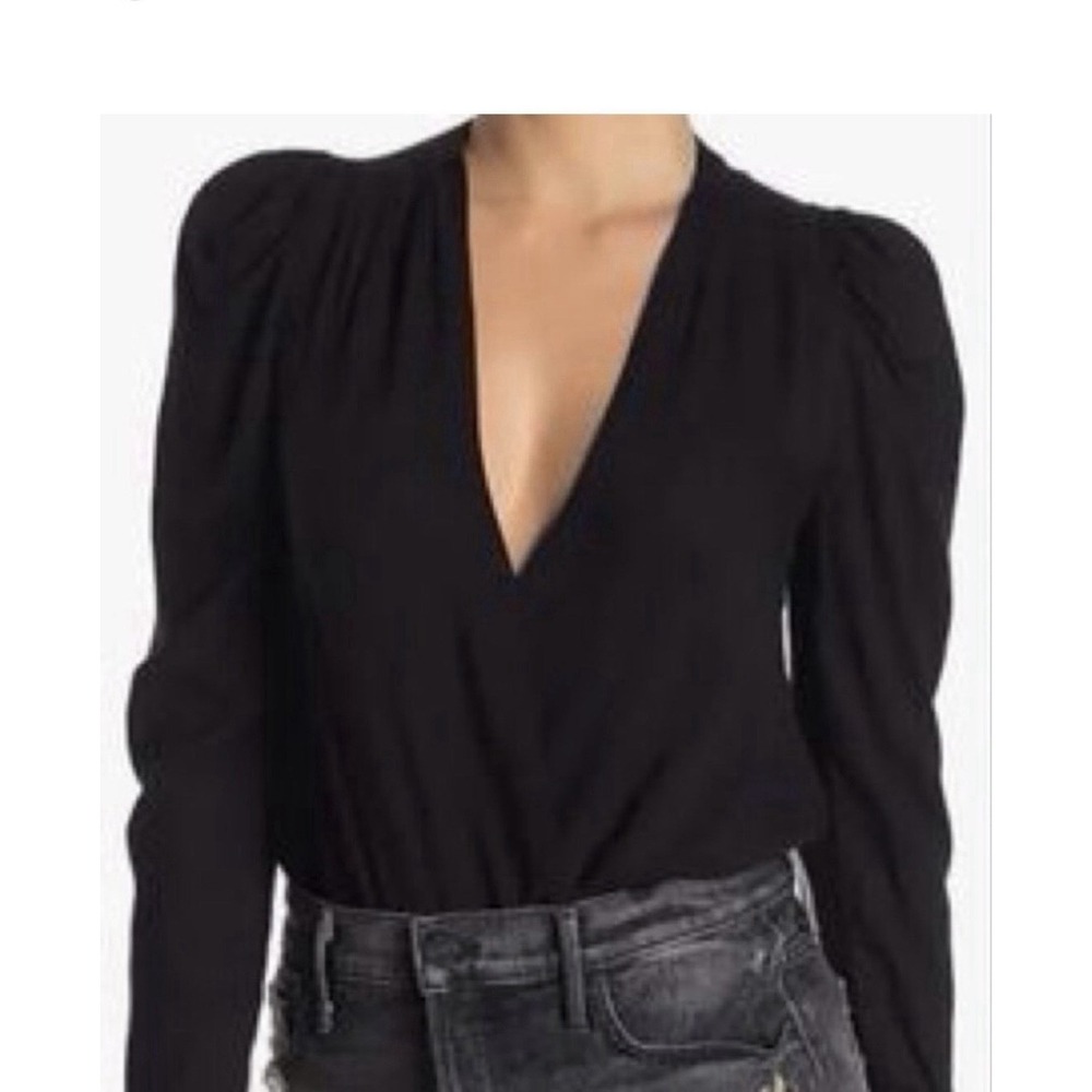 Afrm Bodysuit Womens M Black Cross Front Long Sleeve Bodysuit